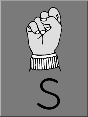 Clip Art: Manual Alphabet S Grayscale