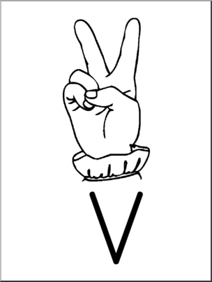 Clip Art: Manual Alphabet V B&W