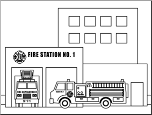Clip Art: Buildings: Fire Station B&W