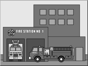 Clip Art: Buildings: Fire Station Grayscale
