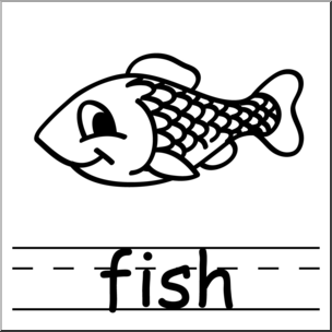 Clip Art: Basic Words: Fish B&W Labeled
