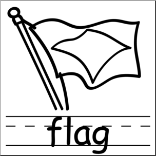 Clip Art: Basic Words: Flag B&W Labeled