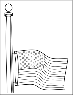 Clip Art: Memorial Day: Half Mast Flag B&W