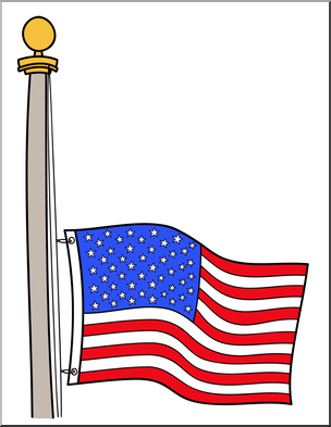 Clip Art: Memorial Day: Half Mast Flag Color 2