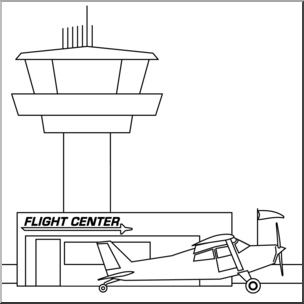 Clip Art: Buildings: Airport Terminal and Control Tower B&W