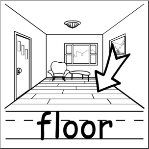 Clip Art: Basic Words: Floor B&W Labeled