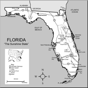 Clip Art: US State Maps: Florida Grayscale Detailed