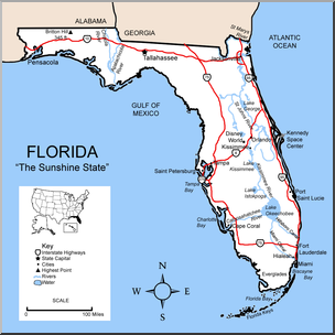 Clip Art: US State Maps: Florida Color Detailed