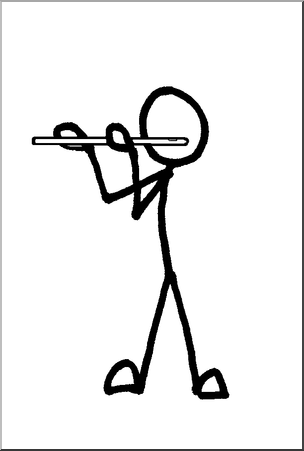 Clip Art: Stick Guy Flute Player B&W