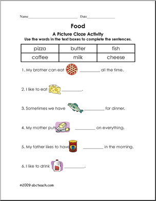 Picture Cloze – Food (elem)’ Worksheet