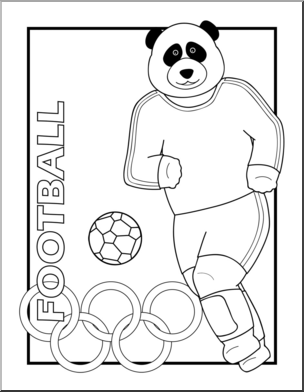 Clip Art: Cartoon Olympics: Panda Football B&W