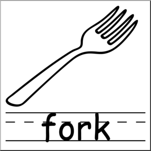 Clip Art: Basic Words: Fork B&W Labeled