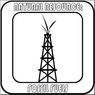 Clip Art: Natural Resources: Fossil Fuels B&W Labeled