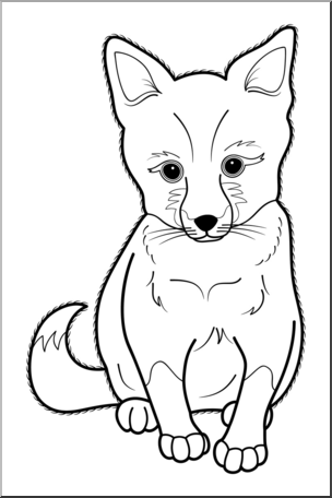 Clip Art: Baby Animals: Fox Pup B&W