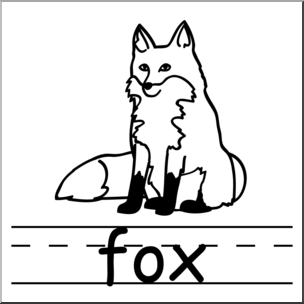 Clip Art: BAsic Words: Fox B&W Labeled