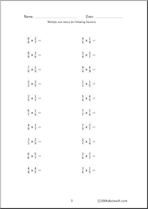 Fraction Multiplication - unlike (set 2) Worksheet