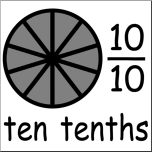 Clip Art: Labeled Fractions: 10 10/10 Ten Tenths B&W