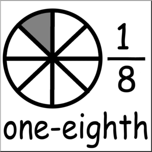 Clip Art: Labeled Fractions: 08 1/8 One Eighth B&W