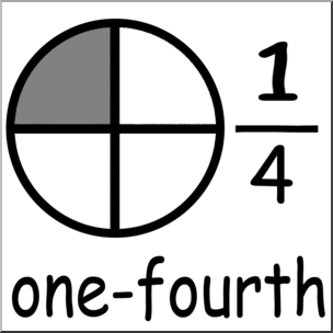 Clip Art: Labeled Fractions: 04 1/4 One Fourth Grayscale