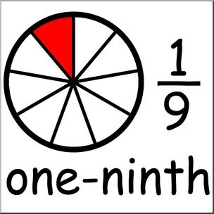 Clip Art: Labeled Fractions: 09 1/9 One Ninth Color