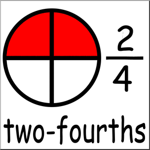 Clip Art: Labeled Fractions: 04 2/4 Two Fourths Color