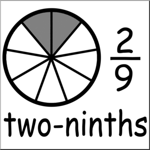 Clip Art: Labeled Fractions: 09 2/9 Two Ninths B&W