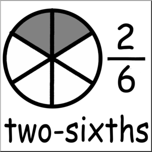 Clip Art: Labeled Fractions: 06 2/6Two Sixths Grayscale