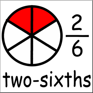Clip Art: Labeled Fractions: 06 2/6 Two Sixths Color