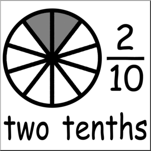Clip Art: Labeled Fractions: 10 2/10 Two Tenths B&W