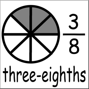 Clip Art: Labeled Fractions: 08 3/8 Three Eighths B&W I