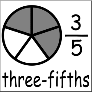 Clip Art: Labeled Fractions: 05 3/5 Three Fifths Grayscale
