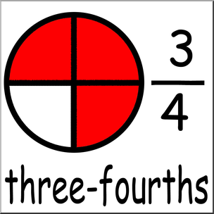 Clip Art: Labeled Fractions: 04 3/4 Three Fourths Color