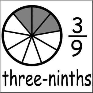 Clip Art: Labeled Fractions: 09 3/9 Three Ninths B&W I abcteach.com