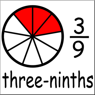 Clip Art: Labeled Fractions: 09 3/9 Three Ninths Color