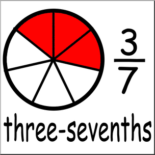 Clip Art: Labeled Fractions: 07 3/7 Three Sevenths Color