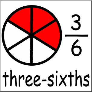 Clip Art: Labeled Fractions: 06 3/6 Three Sixths Color