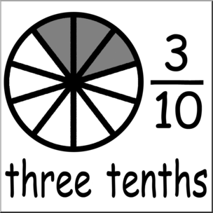 Clip Art: Labeled Fractions: 10 3/10 Three Tenths B&W