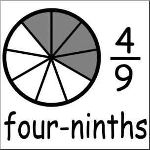 Clip Art: Labeled Fractions: 09 4/9 Four Ninths B&W – Abcteach