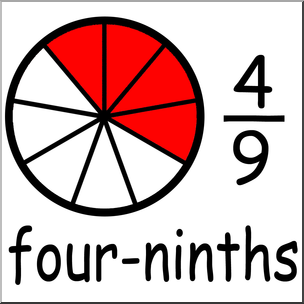 Clip Art: Labeled Fractions: 09 4/9 Four Ninths Color