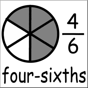 Clip Art: Labeled Fractions: 06 4/6 Four Sixths Grayscale