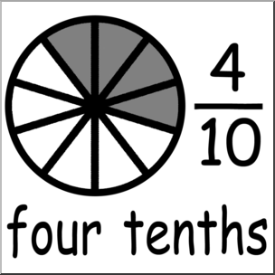 Clip Art: Labeled Fractions: 10 4/10 Four Tenths B&W