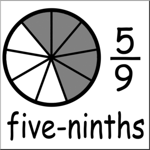 Clip Art: Labeled Fractions: 09 5/9 Five Ninths B&W