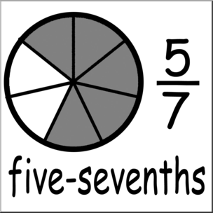 Clip Art: Labeled Fractions: 07 5/7 Five Sevenths Grayscale
