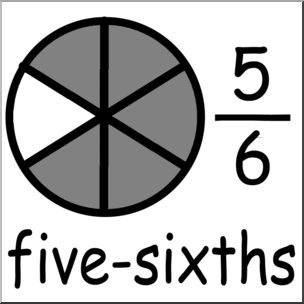 Clip Art: Labeled Fractions: 06 5/6 Five Sixths Grayscale