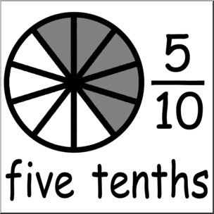 Clip Art: Labeled Fractions: 10 5/10 Five Tenths B&W