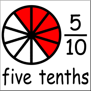 Clip Art: Labeled Fractions: 10 5/10 Five Tenths Color