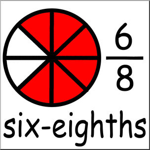 Clip Art: Labeled Fractions: 08 6/8 Six eighths Color