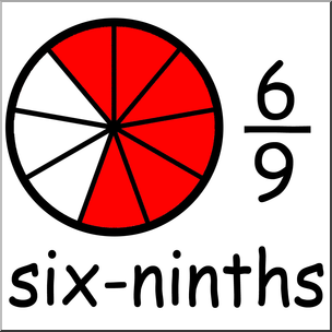 Clip Art: Labeled Fractions: 09 6/9 Six Ninths Color