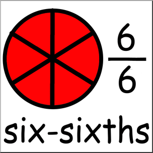 Clip Art: Labeled Fractions: 06 6/6 Six Sixths Color