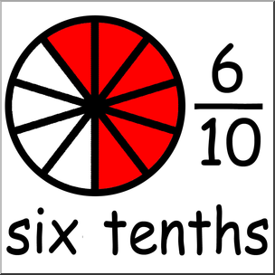 Clip Art: Labeled Fractions: 10 6/10 Six Tenths Color